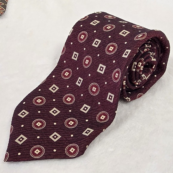 Canali Other - Canali Tie 100% Silk Maroon Geometric Print 4in Mens Handmade In Italy